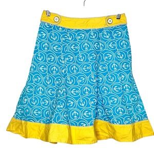 LL Bean Nautical Print Skirt Womens 8 Anchor Preppy Cruise Resort Beach Vacation